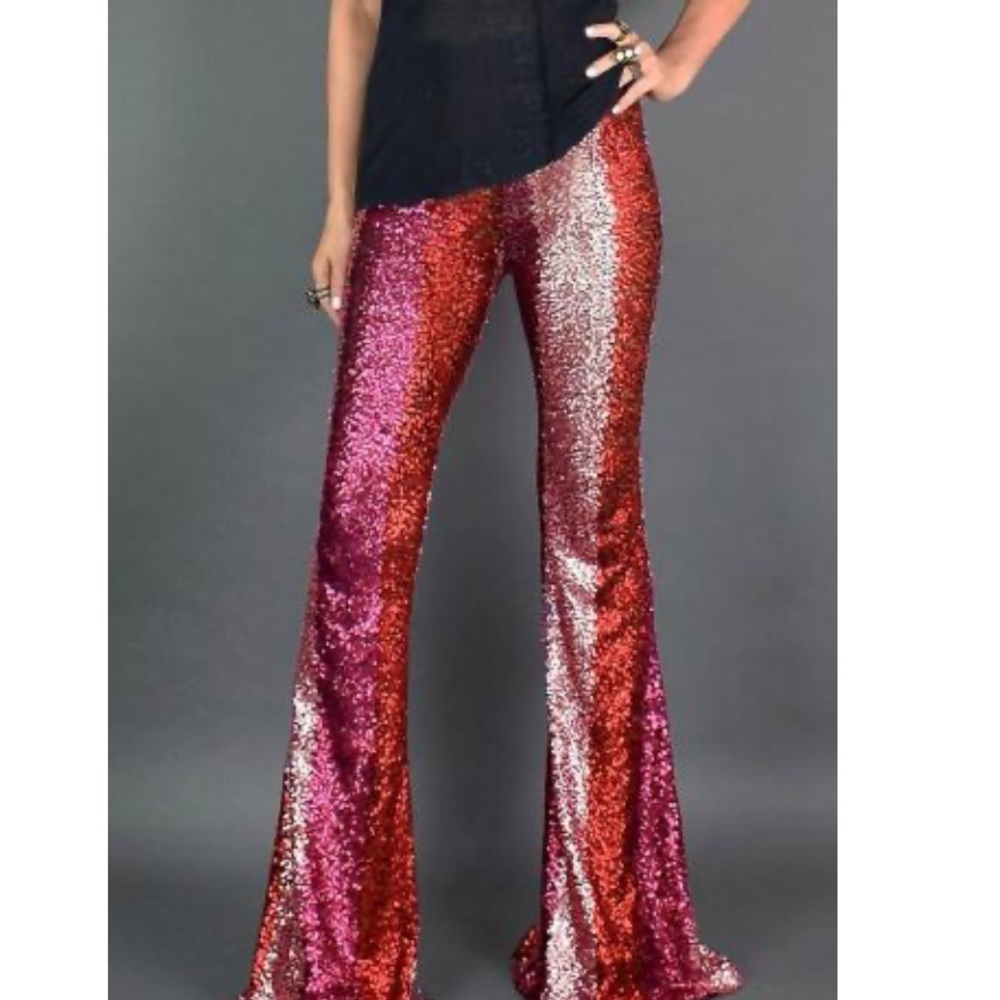 Sold. Red color block sequin pants!!